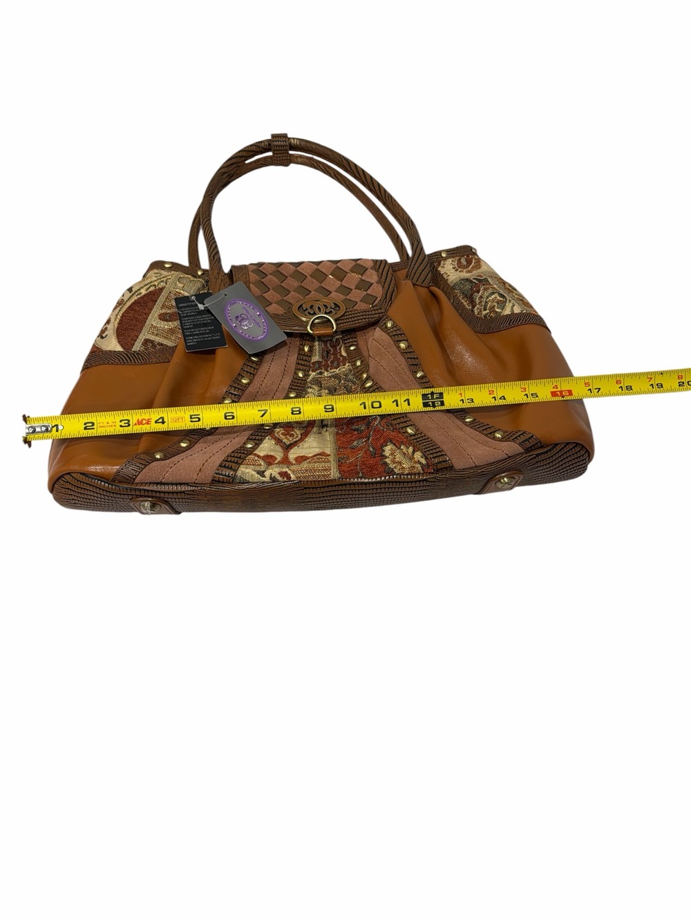 Sharif Brown and Gold Patchwork Leather Shoulder Bag - Picture 10 of 12